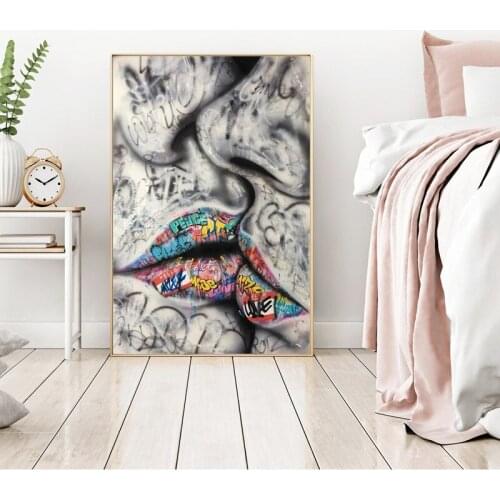 Street Wall Graffiti Art Canvas Paintings Abstract Art Canvas Art Prints Lover Kissing Picture For Living Room Cuadros Decor