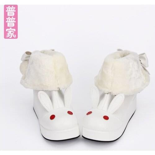 Princess sweet punk shoes Handmade Japanese winter boots with cashmere purpose COS animation Lolita platform boots pu8606