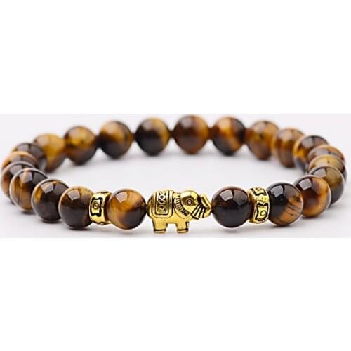 DOUVEI Charm Men Tiger Eye Stone Gold Elephant Beads Bracelet Marble Bracelet Women prayer Jewelry Pulseras Mujer Moda AB276