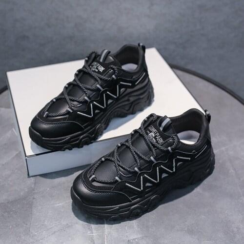 Womens Leather stripe Chunky Sneakers 2020 Fashion Breathable Platform Shoes Ladies Brand Wedges Casual Shoes Sports Dad Shoes