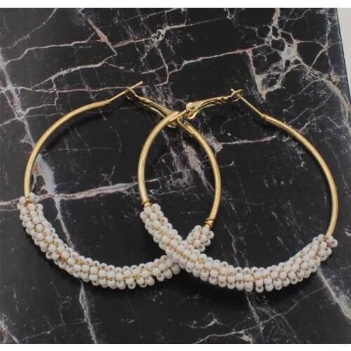 Inner dia 3.5 4.5cm 2019 new fashion white beads big Hoop earrings for women party club wear jewelry accessories gifts fce071