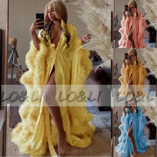 Long Kimono Robes Dressing Gown Wedding Kimono Bridesmaid Sleepwear Bathrobe Fur Babydoll Party Sleepwear Nightgrown Robes