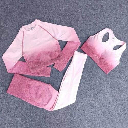 Womens Suit for Fitness Ombre Crop Top Racerback Bra Seamless Leggings Sports Suits Gym Clothing Tracksuit Women Sportswear