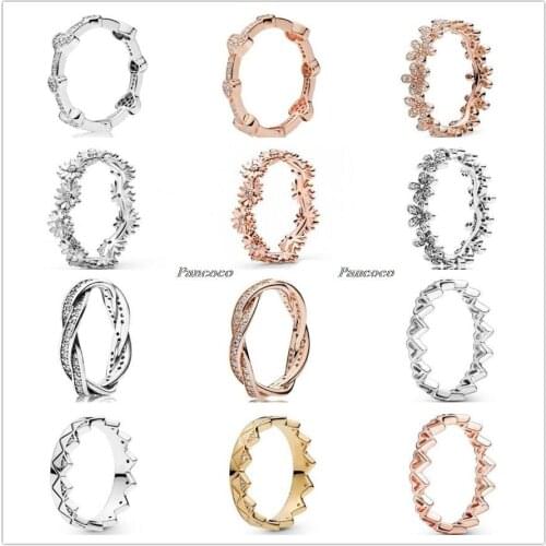 Authentic 925 Sterling Silver Sparkling Daisy Flower Crown Freedom Ring For Women Wedding Party Europe Pandora Jewelry