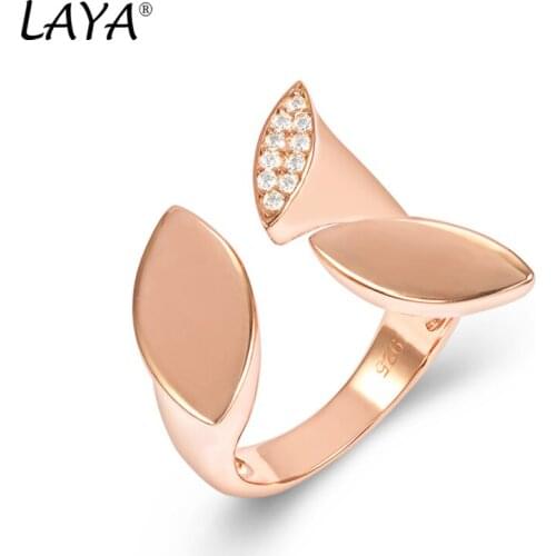 Laya 925 Sterling Silver New Idea Simple Leaf Design Adjustable Clear Cubic Zirconia Ring For Women Luxury Jewelry 2021 Trend