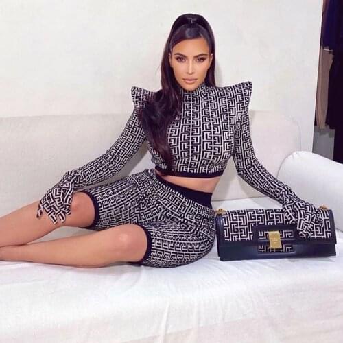 RANMO Celebrity with high collar zipper polyester letter printing tight-fitting high waist sexy ladies birthday party set