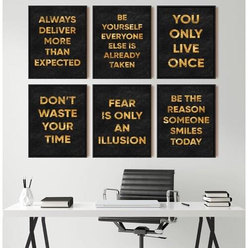Golden Motivational Posters Prints Wall Art Inspirational Canvas Painting On The Wall Pictures for Living Room Office Cuadros