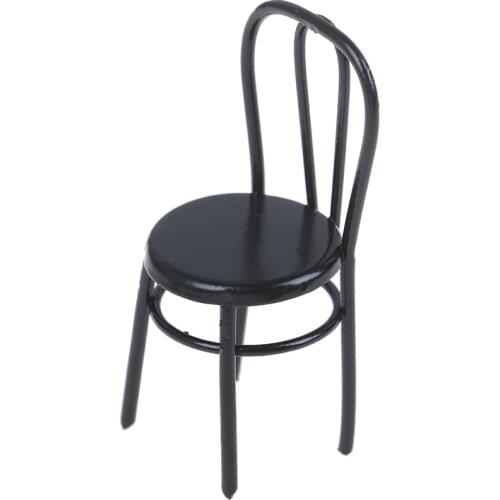 1 Piece Dollhouse Miniature 1:12 Iron Chair Model For Dolls House Furniture For Dolls Mini Black Chair Toys For Children