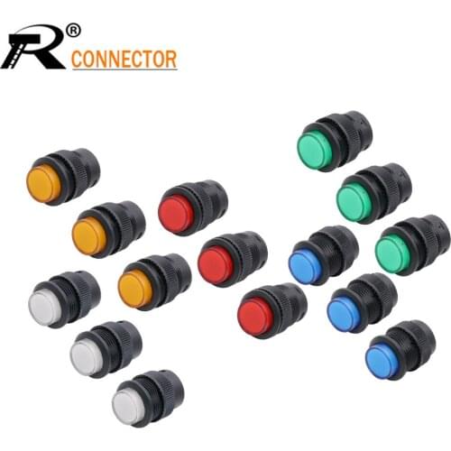 10PCS Power supply Push Button Switch R16-503A/AD/B/BD without/with light self-locking/selt-resetting 3A 250V AC 2/4PIN 5Colors