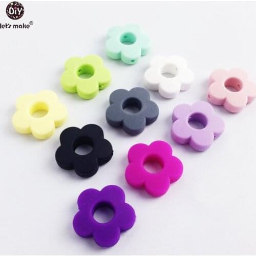 Lets make silicone beads flower holes 10pc silicone flower small 2.5cm DIY crafts teething beads candy color diy making beads