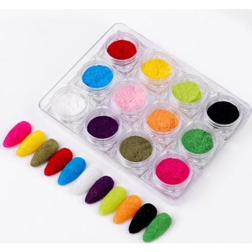 12 Color/Set Velvet Nail Glitter Polish Nail Art Powder Pigment Flocking Velvet Pigment For Nails DIY Decoration Tips