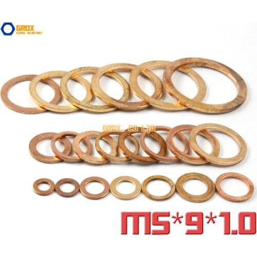 200 Pieces M5 x 9 x 1.0mm Copper Flat Washer Seal Washer