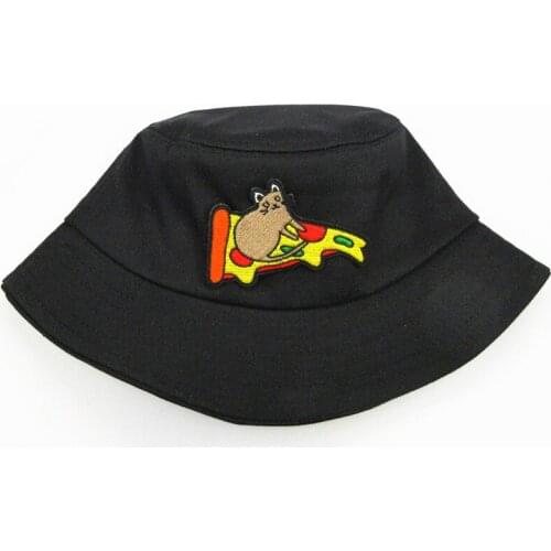 2021 Cartoon Pizza Embroidery Cotton Bucket Hat Fisherman Hat Outdoor Travel Hat Sun Cap Hats for Men and Women 107