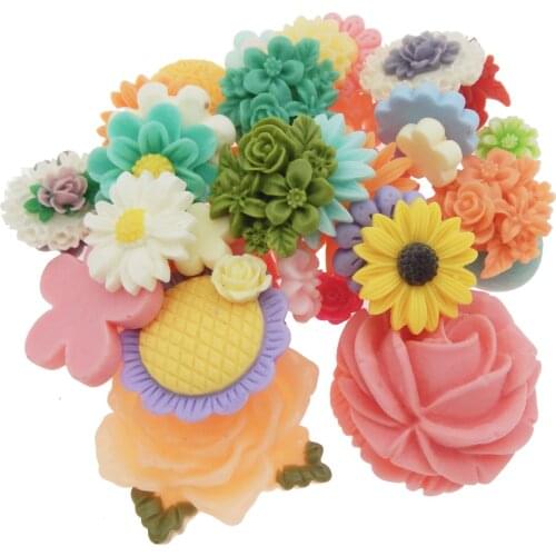 30pcs/lot Mix Style Flower Cameo Resin Flower Accessory Cabochons Jewelry Finding Fit Charms Pendant Handmade