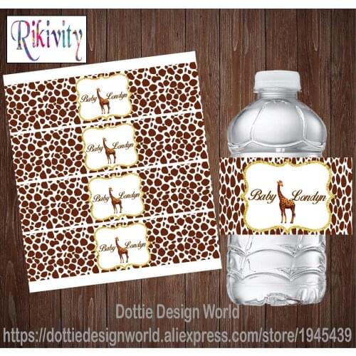 20Pcs Custom Giraffe Birthday Party Jungle Animal Safari Water Bottle Labels Candy Bar Wrapper Stickers Baby Shower Decoration