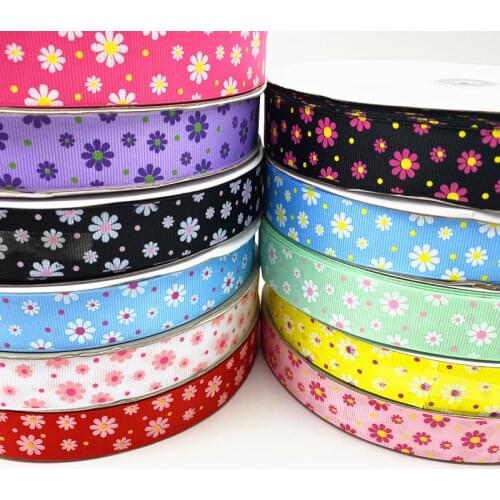 5 yards 25mm Printed Chrysanthemum Grosgrain Ribbon for Gift Wrapping Wedding Decoration Hair Bows DIY