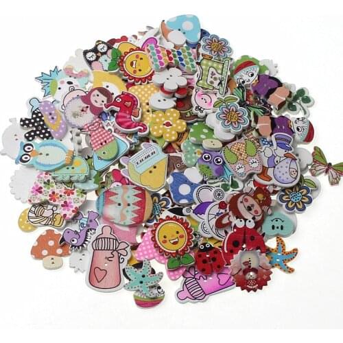 50pcs Mixed Wooden Button Scrapbooking Clothing Buttons for DIY Crafts Clothes Sewing Accessories Buttons Decorative