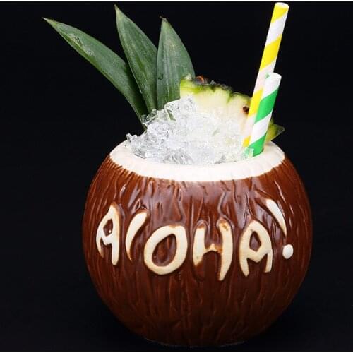 500ml Ceramic Coconut Cup Tiki Letter Mug Mixing Cocktail Cup Bar Drink Set Cold Drink Cup Wine Cup Flat Bottom Cup