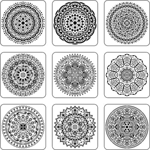 9pcs/set Mandala 15 *15cm mold DIY home decoration drawing template laser cutting wall template painting tile tiles stencil