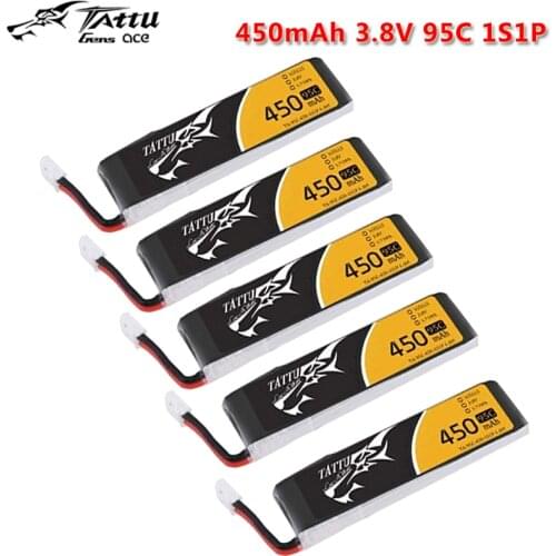 Tattu 450mAh 3.8V HV 95C 1S1P Lipo Battery Pack with JST-PHR Plug for Tiny Hawk - Long Pack
