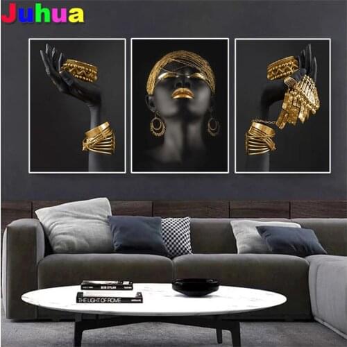 5D African woman DIY Diamond Painting black woman holding gold jewelry diamond Embroidery Home Decoration Mosaic Wall Art