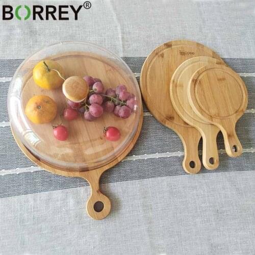 BORREY Wooden Plate For Cake Fruit Bread Dessert Serving Trays Pizza Steak Cheese Dinner Plate With Cover Display Dish Tableware