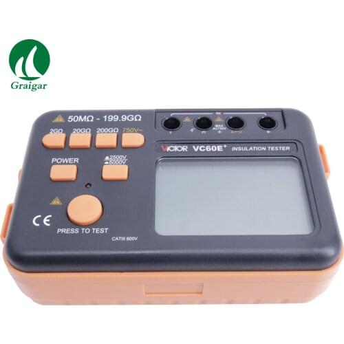 New Type Victor VC60E+ Digital Insulation Tester 50M~199.9G Ohm,2500V 5000V, Megger MegOhm Resistance Meter