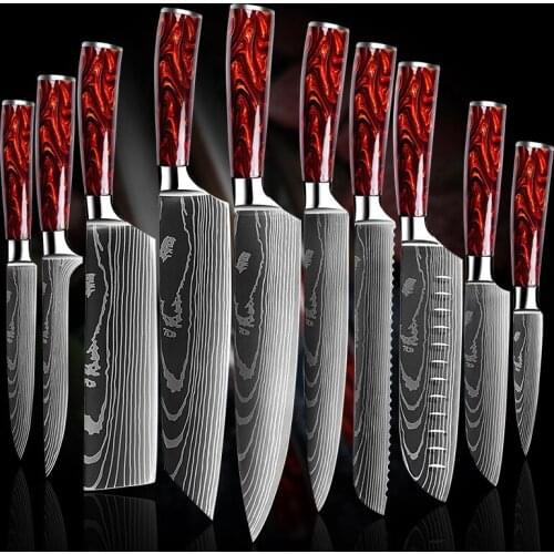 Damascus Chef Knife Japanese Salmon Sashimi Knife Red Resin Handle Santoku Knife Kitchen Knife Cooking Knife cuchillos de cocina