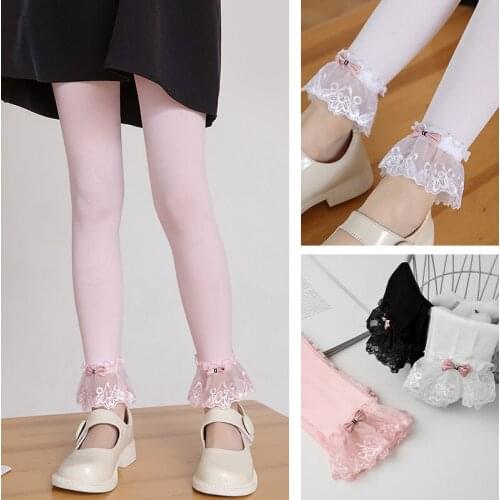 Summer infant Girls big lace pink cute bowknot velvet nine-point child pants anti-balloon baby kids leggings enfant pour fille