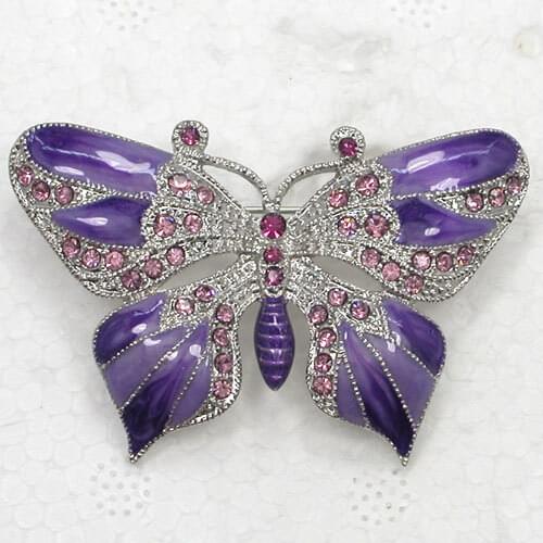 1pcs Butterfly Brooch Purple Rhinestone Enamel Pin brooches C582 D