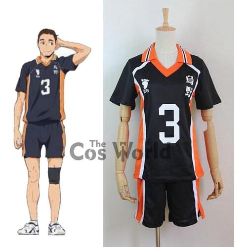 Haikyuu Karasuno Azumane Asahi No.3 High School Uniform T-shirt Tops Pants Sportswear Jersey Anime Cosplay Costumes