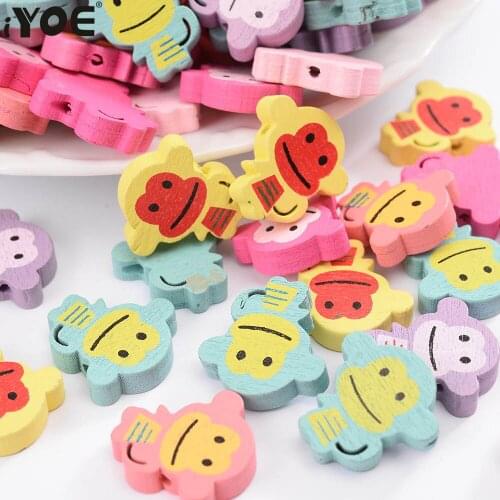 IYOE 30pcs/Lot 20mm Colorful Wood Monkey Beads Colorful Cute Animal Beads Charm For Jewelry Making Bracelet DIY Home Decor Gift