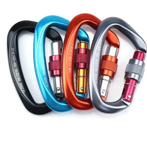 100mmX60mm-25KN Mountaineering Caving Rock Climbing Carabiner D Shaped Safety Master Screw Lock Buckle Escalade Equipement