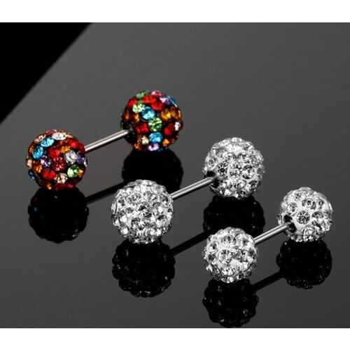 Crystal Tongue Ring Nail Ear Bone Stud Rhinestones Nose Stud Piecring Women Stainless Steel Body Nipple Piercing Body Jewelry