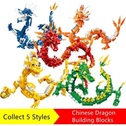 Collection of 5 Oriental Charm and Chinese Dragon Chinese Style Childrens Puzzle Assembled Building Block Toy Gift