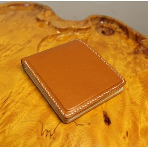 Hand-made Short Wallets Purses Women Men Clutch Vegetable Tanned Leather Thin Wallet Card Holder Billetera Hombre