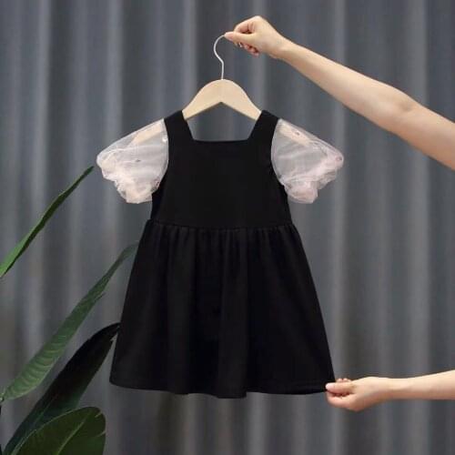 Summer Girls Baby Dress New Childrens Short-Sleeved Mesh Dress Baby Fashion Clothes Puff Sleeve Kids Top