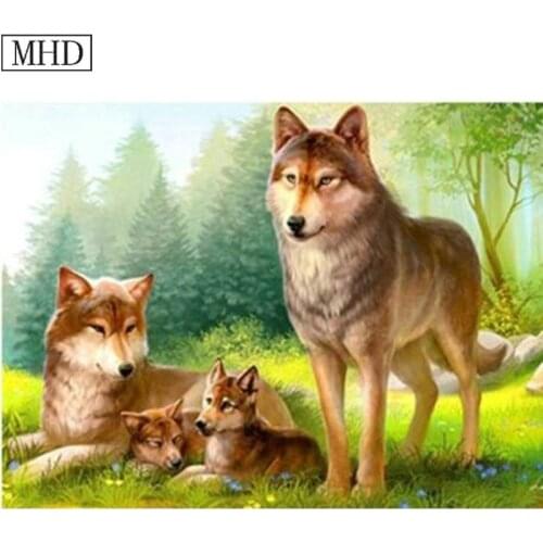 Top Selling 5D DIY Diamond Painting Cross Stitch Wolf & Wolf Kids 3D Diamond Embroidery Mosaic Handmade Art Deco Painting Animal
