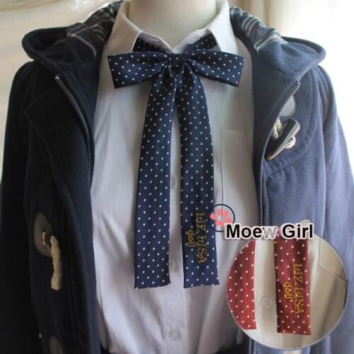 Cute Womens Japanese Uniform JK Neck Bow Tie Liz Lisa Embroidery Dots Long Lolita Bow knot