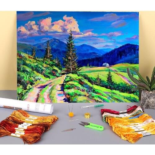 Landscape Summer Printed 11CT Cross-Stitch DIY Embroidery Complete Kit DMC Threads Handmade Craft Sewing Knitting Needle Gift