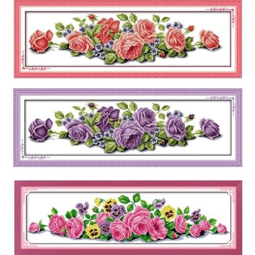 Counted Cross Stitch Kits Long Edition Roses Pictures Stamped DMC Printed 11CT 14CT Printing Craft Kit Embroidery Needlework Set