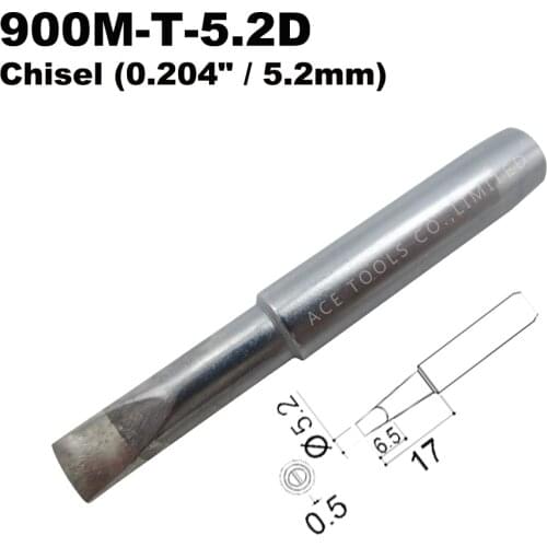 Soldering Tip 900M-T-5.2D Chisel 5.2mm for Hakko 936 907 Milwaukee M12SI-0 Radio Shack 64-053 Yihua 936 X-Tronics 3020 Iron Bit