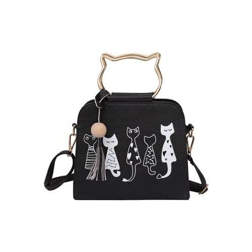 New Style Womens Shoulder Bag Student Crossbody Bag PU Leather Handbag Fashion Trendy Bag Cute Hipster Cat Totes for Girls