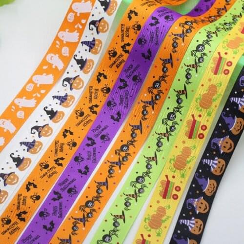 New 1 Yard (25mm) Halloween cartoon Pattern Grosgrain Ribbons tape Party decoration Gift wrapping DIY party decoration material