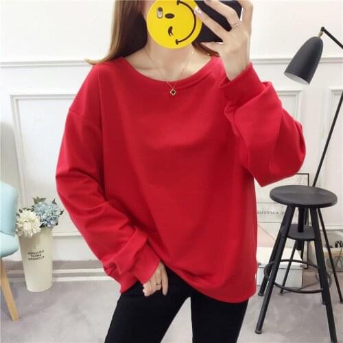 Fall New Plus Size WomenS Sweater For Female Students With Long-Sleeved Loose And Thin Solid-Color Tops