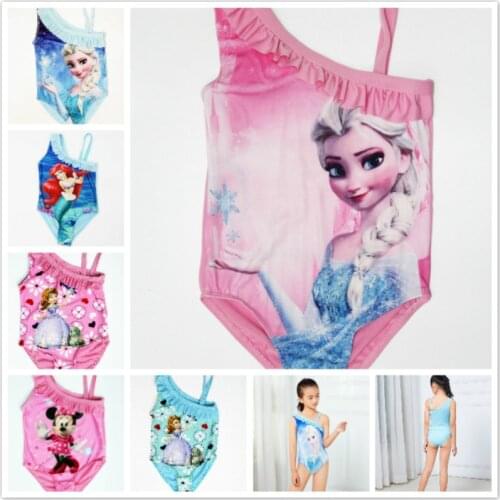 New Girl Swimsuit One Piece Swimwear Cute Cartoon Frozen Elsa Minnie Mermaid Sofia Princess Lovely Sport Beach Wear Bath Suit
