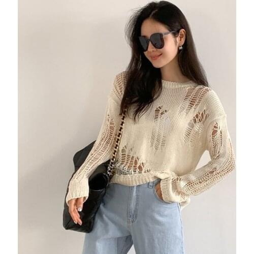 Autumn 2021 New womens wear loose holes thin hollowed-out long-sleeved sweater blouse turtleneck sweate