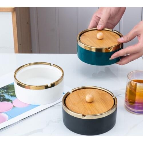 Ceramic Ashtray With Cover Home Living Room Office Creative Ash Tray Desktop Decorations