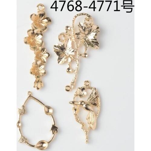 50pcs Gold Color Flower Branch Leaf Pendant bird charm Hollow tear drop charm For DIY Jewelry Making Findings