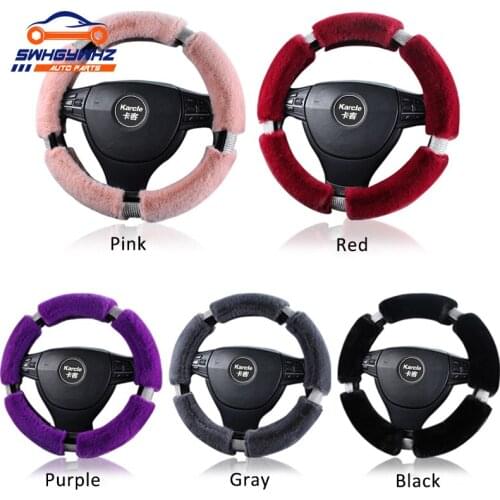 Fluffy Steering Wheel Cover with Bling Rhinestones Diamond Fur Furry Car Steering Covers Universal 38cm For Women Girl